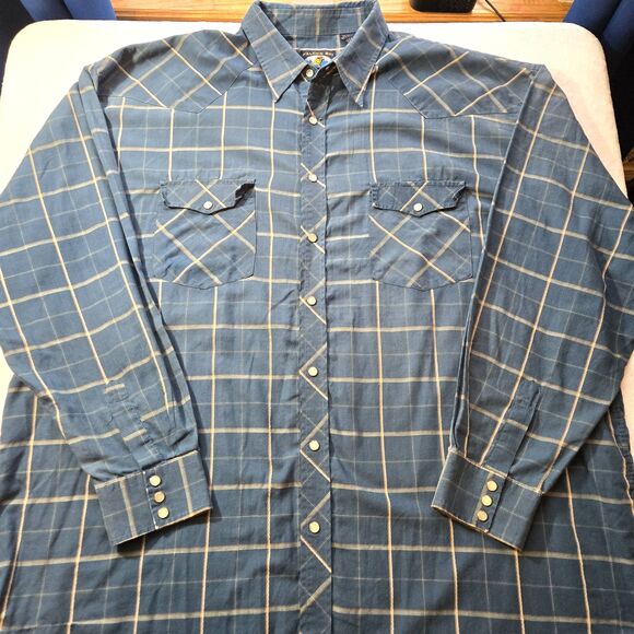 Falcon Bay Mens Blue Plaid Pearl Snap Western Shirt 3XLT Pockets Long Sleeve - Picture 1 of 6